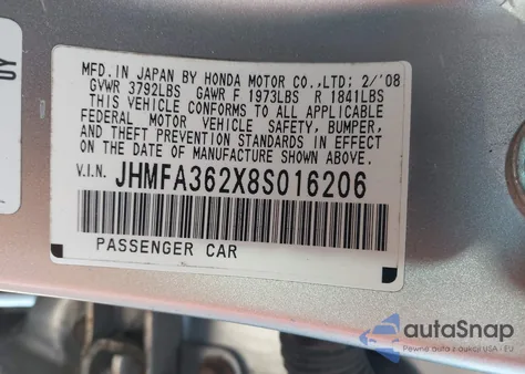 2008 Honda Civic Hybrid from USA, damaged, VIN JHMFA362X8S016206
